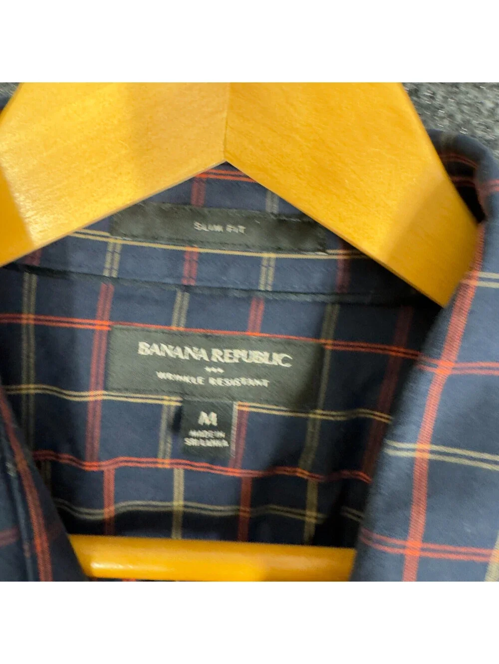 Banana Republic Shirt Men M Medium Blue Plaid Button Up Wrinkle Resistant Slim